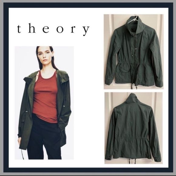 NWT RARE Theory Hunter Green Lightweight Drawstring Waist Full Zip Jacket Size S - Picture 14 of 15